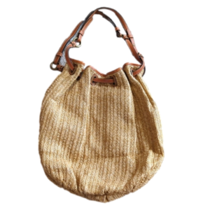 Fossil Light Tan Straw Woven Hobo Handbag Purse Long Satchel Bag Brown Straps